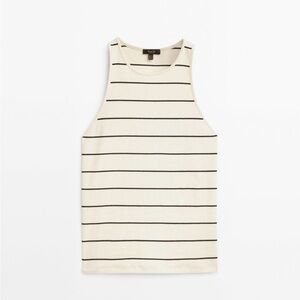 Massimo Dutti Cream and Black Striped Knit Tank